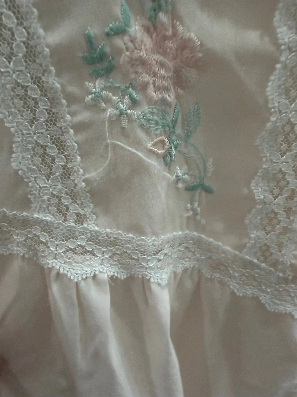 Vintage Cachet Pastel Pink Cottagecore Lace Embroidered Nightgown Dress Size M - Picture 9 of 13
